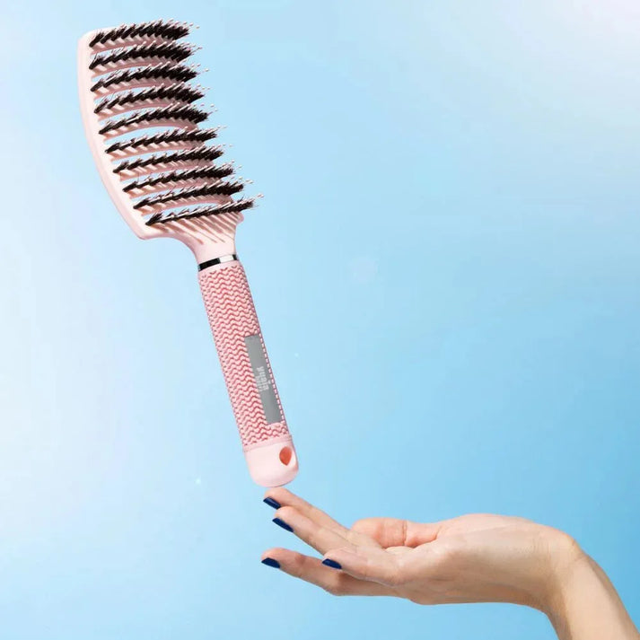 Curved Paddle Brush - Hårbørste med vildsvinehår