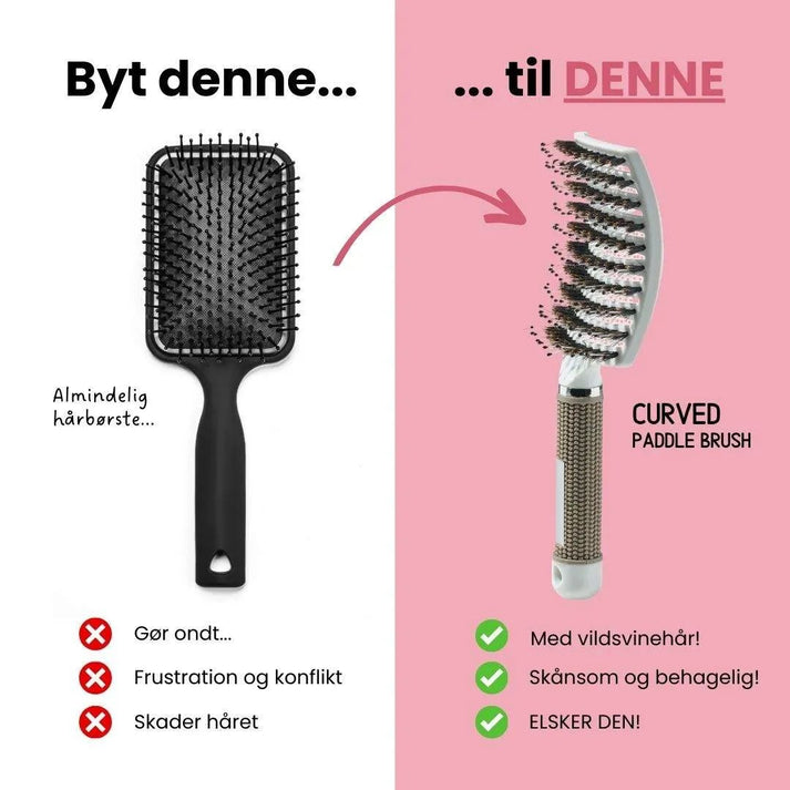 Curved Paddle Brush - Hårbørste med vildsvinehår (Copy)