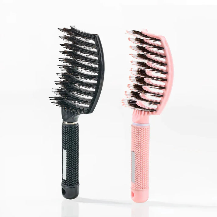 Curved Paddle Brush - Hårbørste med vildsvinehår